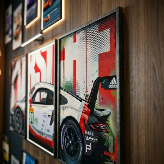 Porsche Sports Car Poster Set for Bedroom Wall Decor | A4 Split Car Poster with 12 Mini A5 Posters | Gaming Room Aesthetic Wall Art for Boys & Office