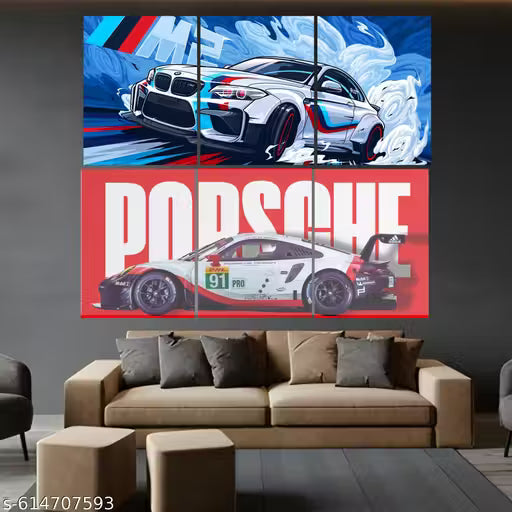 Premium Racing Car Wall Art Poster Set – 6-Piece Split Sport Car Canvas Prints for Bedroom & Living Room Decor