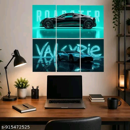 Luxury Neon Supercar Split Wall Poster Set of 3 | Premium Sports Car Automotive Wall Art | HD Matte Prints for Bedroom, Office & Gaming Room Decor