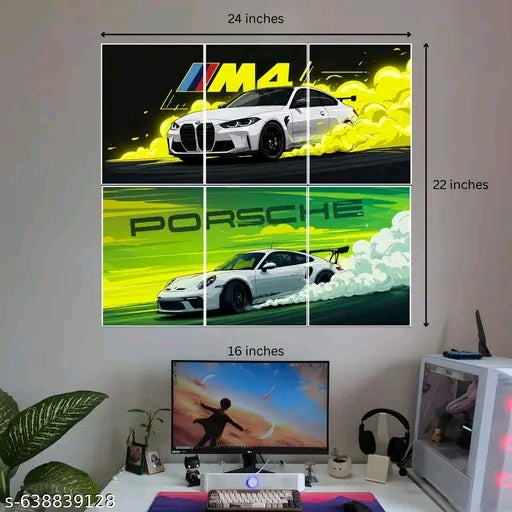 BMW M4 & Porsche GT3 RS Split Wall Poster Set | Luxury Supercar Aesthetic Posters | Premium Gloss Laminated HD Prints for Bedroom & Gaming Room Decor