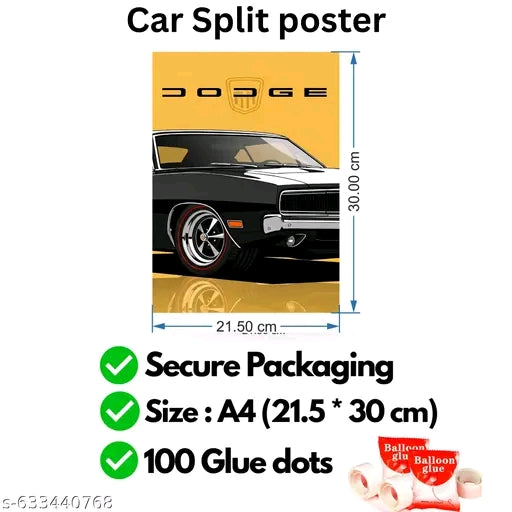 Dodge Charger & Mercedes AMG Split Wall Poster Set (Pack of 6) | Premium A4 Car Posters for Bedroom, Gaming Room & Garage Decor