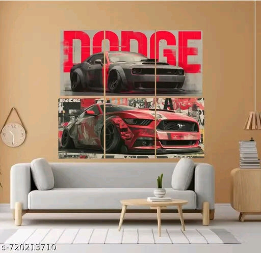 Dodge Hellcat & Mustang Anime Wall Poster Set of 6 | JDM Sports Car Aesthetic Posters | Premium 300 GSM Matte Prints for Bedroom, Gaming Room & Garage Decor