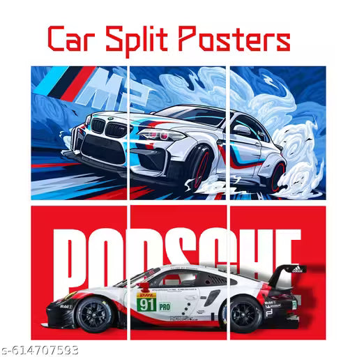 Premium Racing Car Wall Art Poster Set – 6-Piece Split Sport Car Canvas Prints for Bedroom & Living Room Decor
