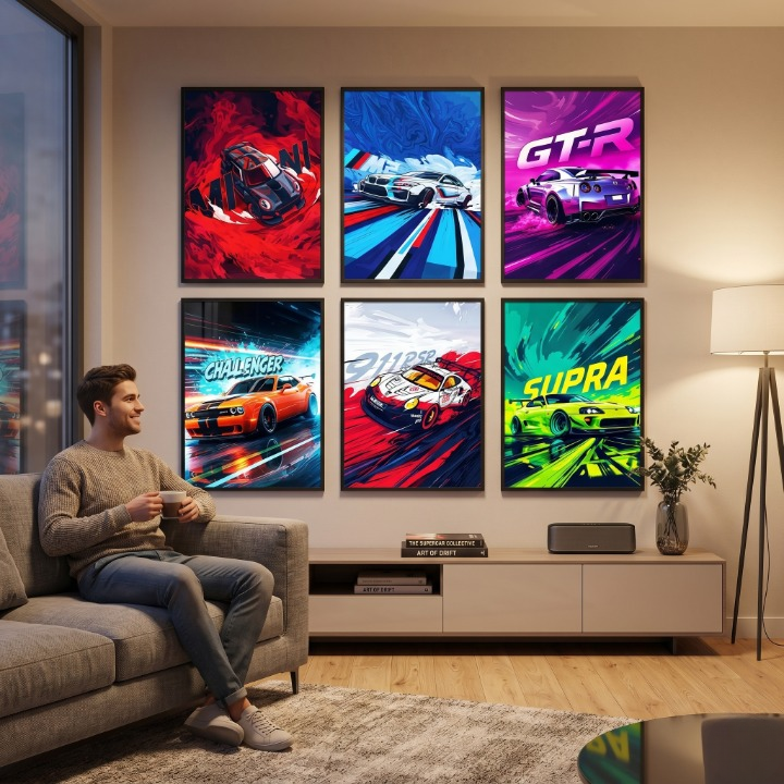 Supra GTR Car Posters Pack of 6 | Racing Wall Art