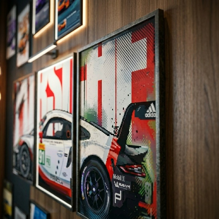 Porsche Sports Car Poster Set for Bedroom Wall Decor | A4 Split Car Poster with 12 Mini A5 Posters | Gaming Room Aesthetic Wall Art for Boys & Office
