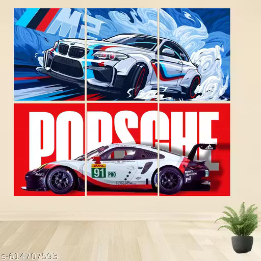 Premium Racing Car Wall Art Poster Set – 6-Piece Split Sport Car Canvas Prints for Bedroom & Living Room Decor