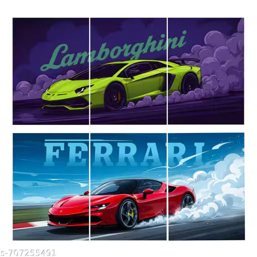 Lamborghini & Ferrari Sports Car Poster Pack of 6 | A4 Supercar Wall Art for Gaming Room & Bedroom Decor