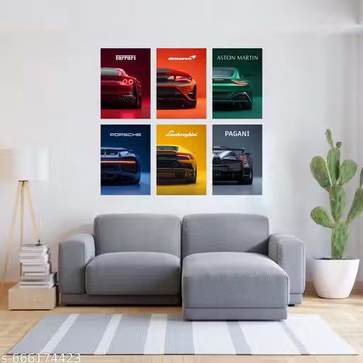 Luxury Supercar Poster Pack of 6 | Ferrari, Lamborghini, Porsche, McLaren, Aston Martin & Pagani Wall Art