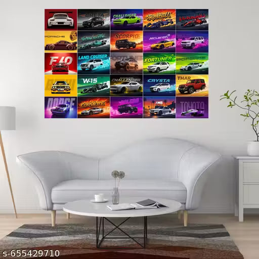 Porsche & Supra Sports Car Poster Pack of 8 | A4 Supercar Wall Art for Gaming Room & Bedroom Decor