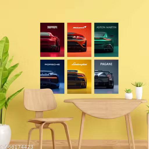 Luxury Supercar Poster Pack of 6 | Ferrari, Lamborghini, Porsche, McLaren, Aston Martin & Pagani Wall Art