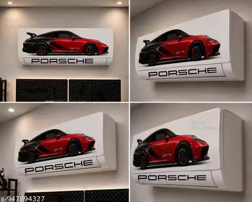 Black & Red Porsche GT3 RS AC Sticker | Luxury Sports Car Split AC Wrap | Waterproof Gaming Room Decor Sticker