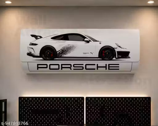 White Porsche GT3 RS AC Sticker | Luxury Sports Car Split AC Wrap Sticker | Waterproof Gaming Room & Bedroom Decor