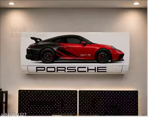 Black & Red Porsche GT3 RS AC Sticker | Luxury Sports Car Split AC Wrap | Waterproof Gaming Room Decor Sticker