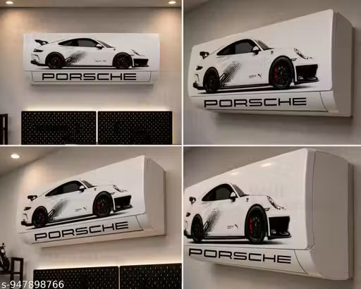 White Porsche GT3 RS AC Sticker | Luxury Sports Car Split AC Wrap Sticker | Waterproof Gaming Room & Bedroom Decor