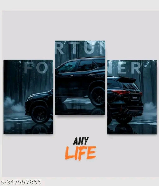 Toyota Fortuner Black SUV Split Wall Poster Set of 3 | Luxury Automotive Wall Art | Premium HD Matte Prints for Bedroom, Office & Gaming Room Decor