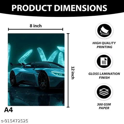 Luxury Neon Supercar Split Wall Poster Set of 3 | Premium Sports Car Automotive Wall Art | HD Matte Prints for Bedroom, Office & Gaming Room Decor