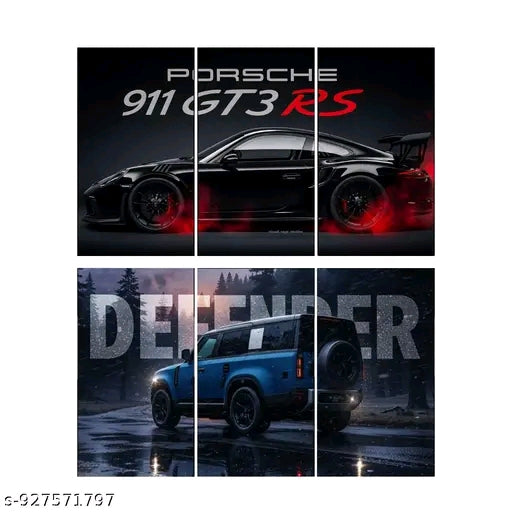 Porsche 911 GT3 RS & Defender Wall Poster Set of 6 | Luxury Supercar Aesthetic Posters | Premium Matte Prints for Bedroom, Gaming Room & Office Decor