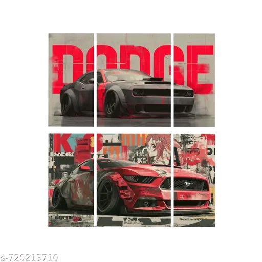 Dodge Hellcat & Mustang Anime Wall Poster Set of 6 | JDM Sports Car Aesthetic Posters | Premium 300 GSM Matte Prints for Bedroom, Gaming Room & Garage Decor