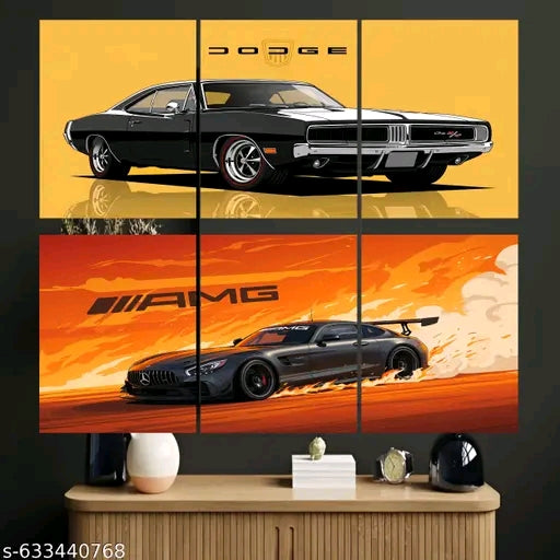 Dodge Charger & Mercedes AMG Split Wall Poster Set (Pack of 6) | Premium A4 Car Posters for Bedroom, Gaming Room & Garage Decor