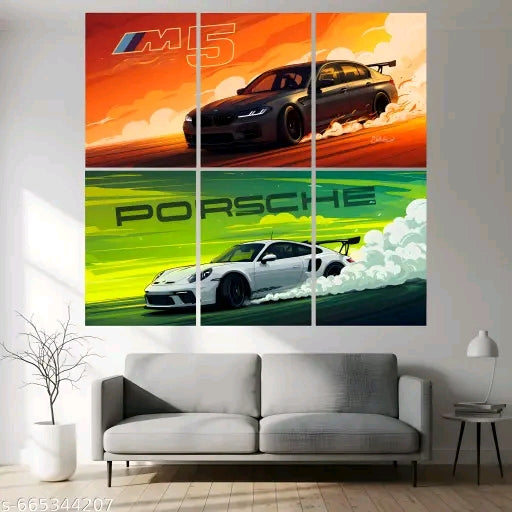 Luxury Sports Car Wall Poster Set of 6 | BMW M5 & Porsche Drift Aesthetic Posters | Premium 300 GSM Matte Prints for Bedroom, Gaming Room & Office Decor