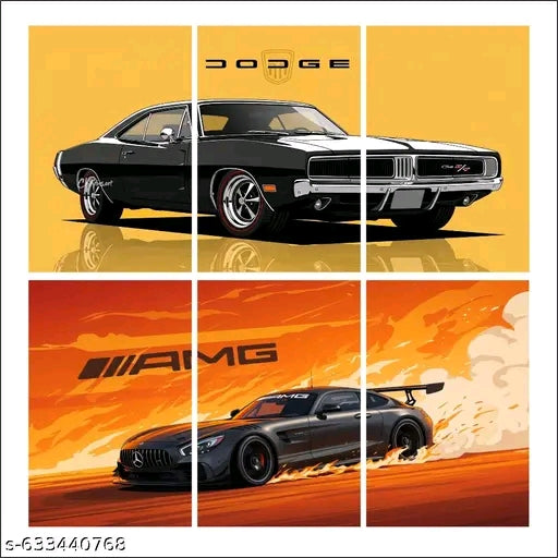 Dodge Charger & Mercedes AMG Split Wall Poster Set (Pack of 6) | Premium A4 Car Posters for Bedroom, Gaming Room & Garage Decor