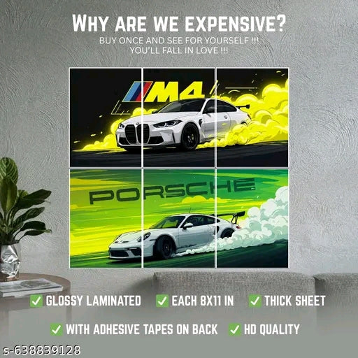 BMW M4 & Porsche GT3 RS Split Wall Poster Set | Luxury Supercar Aesthetic Posters | Premium Gloss Laminated HD Prints for Bedroom & Gaming Room Decor