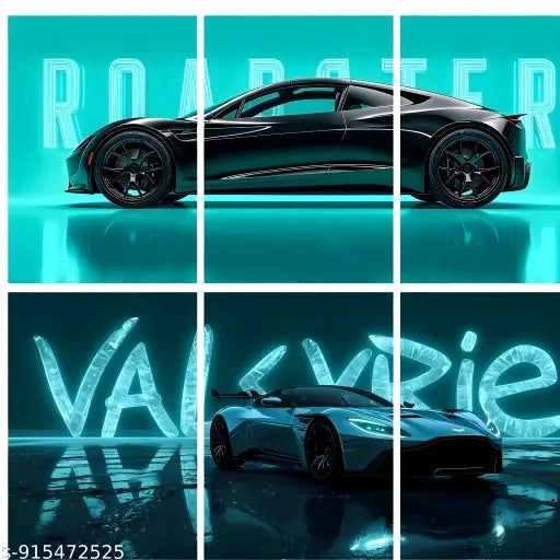 Luxury Neon Supercar Split Wall Poster Set of 3 | Premium Sports Car Automotive Wall Art | HD Matte Prints for Bedroom, Office & Gaming Room Decor