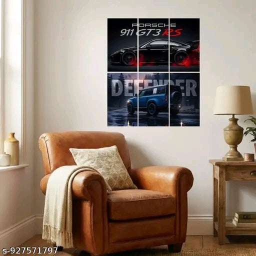 Porsche 911 GT3 RS & Defender Wall Poster Set of 6 | Luxury Supercar Aesthetic Posters | Premium Matte Prints for Bedroom, Gaming Room & Office Decor