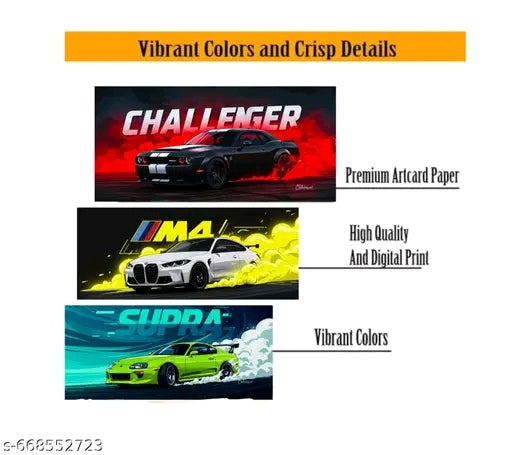 Aesthetic Supercar Poster Combo Set of 10 | Supra, Ferrari, BMW M4, Porsche, Lamborghini & GTR Wall Posters | Premium HD Car Posters for Bedroom & Gaming Room