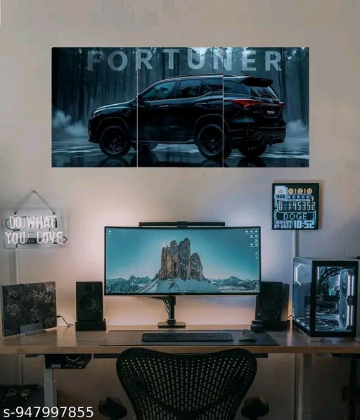Toyota Fortuner Black SUV Split Wall Poster Set of 3 | Luxury Automotive Wall Art | Premium HD Matte Prints for Bedroom, Office & Gaming Room Decor