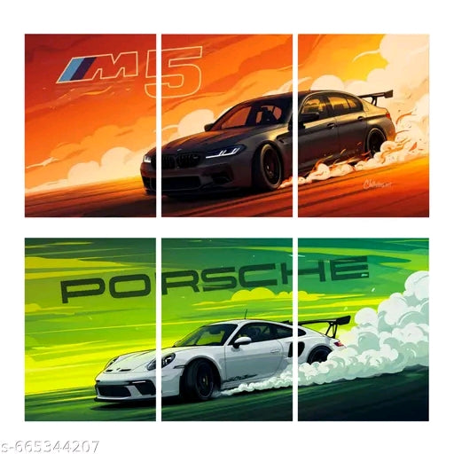 Luxury Sports Car Wall Poster Set of 6 | BMW M5 & Porsche Drift Aesthetic Posters | Premium 300 GSM Matte Prints for Bedroom, Gaming Room & Office Decor