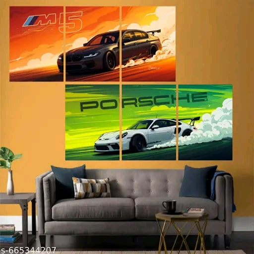 Luxury Sports Car Wall Poster Set of 6 | BMW M5 & Porsche Drift Aesthetic Posters | Premium 300 GSM Matte Prints for Bedroom, Gaming Room & Office Decor