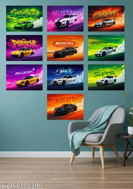Supercar Aesthetic Wall Poster Set Pack of 10 | Luxury Automotive HD Matte Prints | Premium Car Wall Art for Bedroom, Gaming Room & Office Decor
