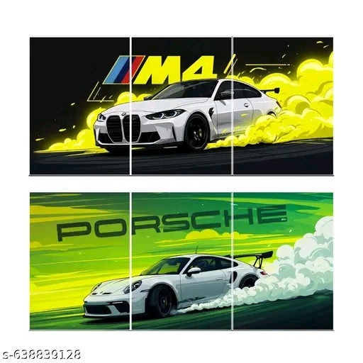 BMW M4 & Porsche GT3 RS Split Wall Poster Set | Luxury Supercar Aesthetic Posters | Premium Gloss Laminated HD Prints for Bedroom & Gaming Room Decor
