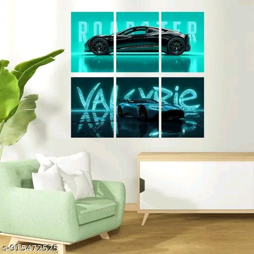 Luxury Neon Supercar Split Wall Poster Set of 3 | Premium Sports Car Automotive Wall Art | HD Matte Prints for Bedroom, Office & Gaming Room Decor