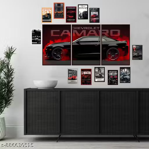Chevrolet Camaro Poster Set for Room | 12 Pc Muscle Car Poster Combo | A4 Split Wall Art + A5 Prints | Sports Car Wall Decor | Supercar Posters for Boys Room Gaming Setup Bedroom