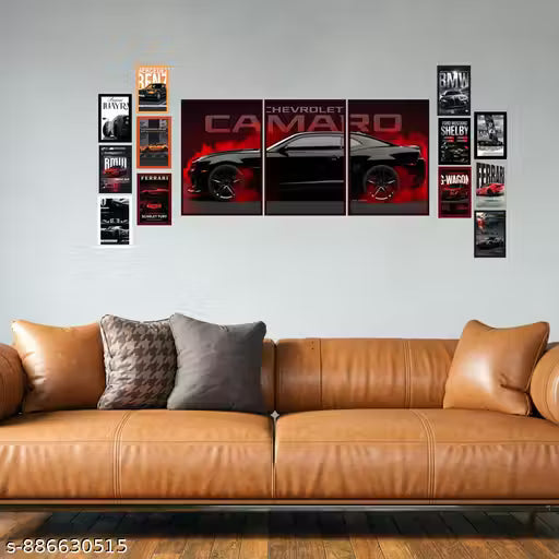 Chevrolet Camaro Poster Set for Room | 12 Pc Muscle Car Poster Combo | A4 Split Wall Art + A5 Prints | Sports Car Wall Decor | Supercar Posters for Boys Room Gaming Setup Bedroom