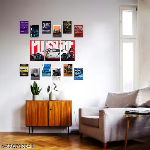 Porsche Sports Car Poster Set for Bedroom Wall Decor | A4 Split Car Poster with 12 Mini A5 Posters | Gaming Room Aesthetic Wall Art for Boys & Office