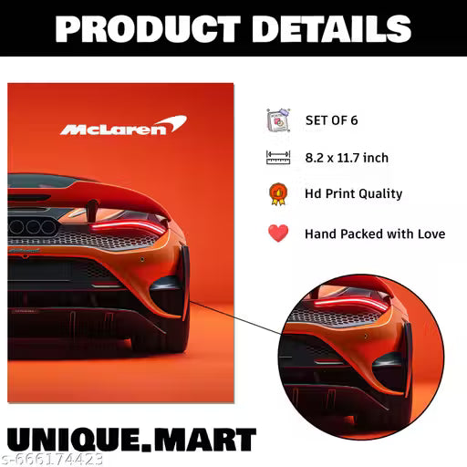 Luxury Supercar Poster Pack of 6 | Ferrari, Lamborghini, Porsche, McLaren, Aston Martin & Pagani Wall Art